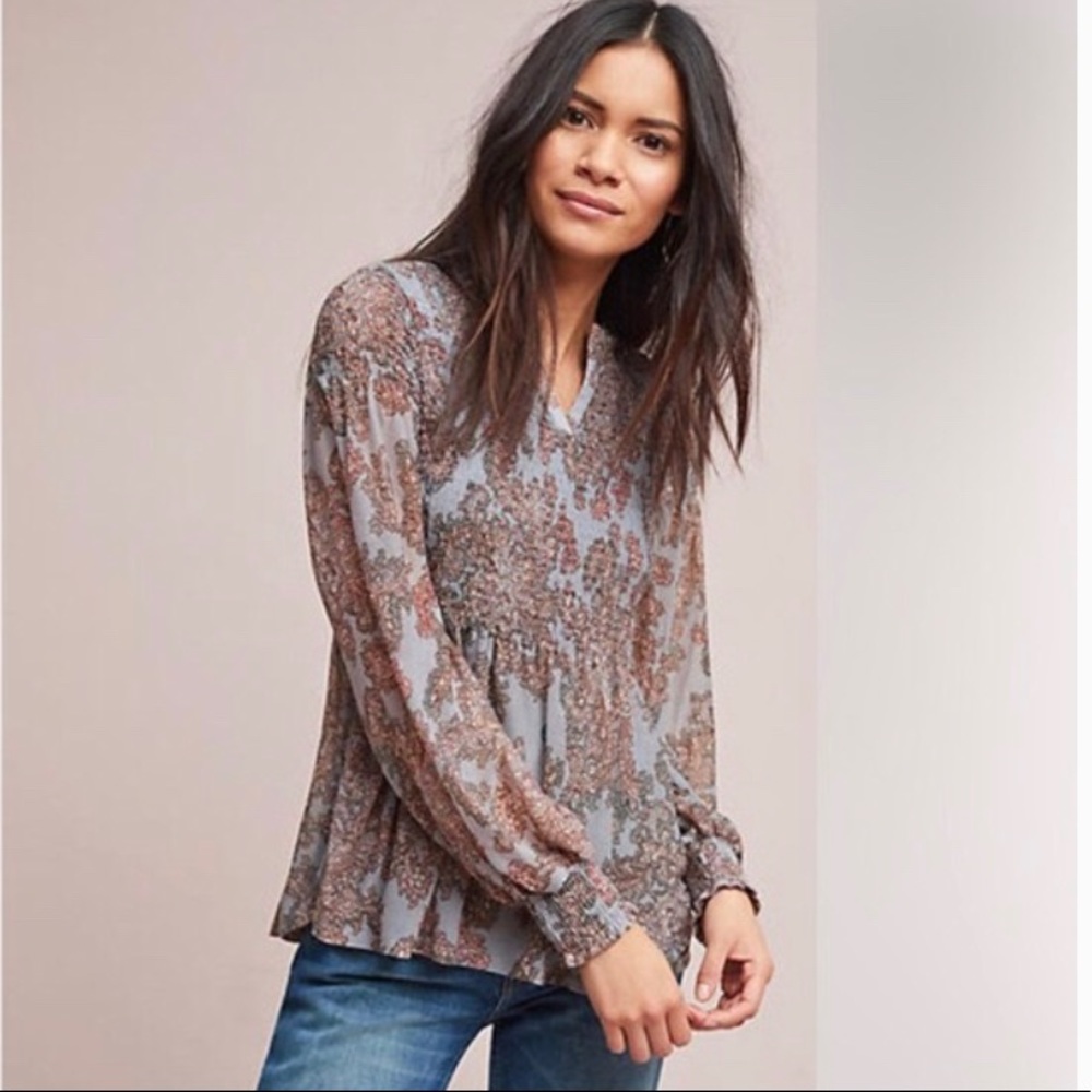 Anthropologie Bell Sleeve Peplum Blouse